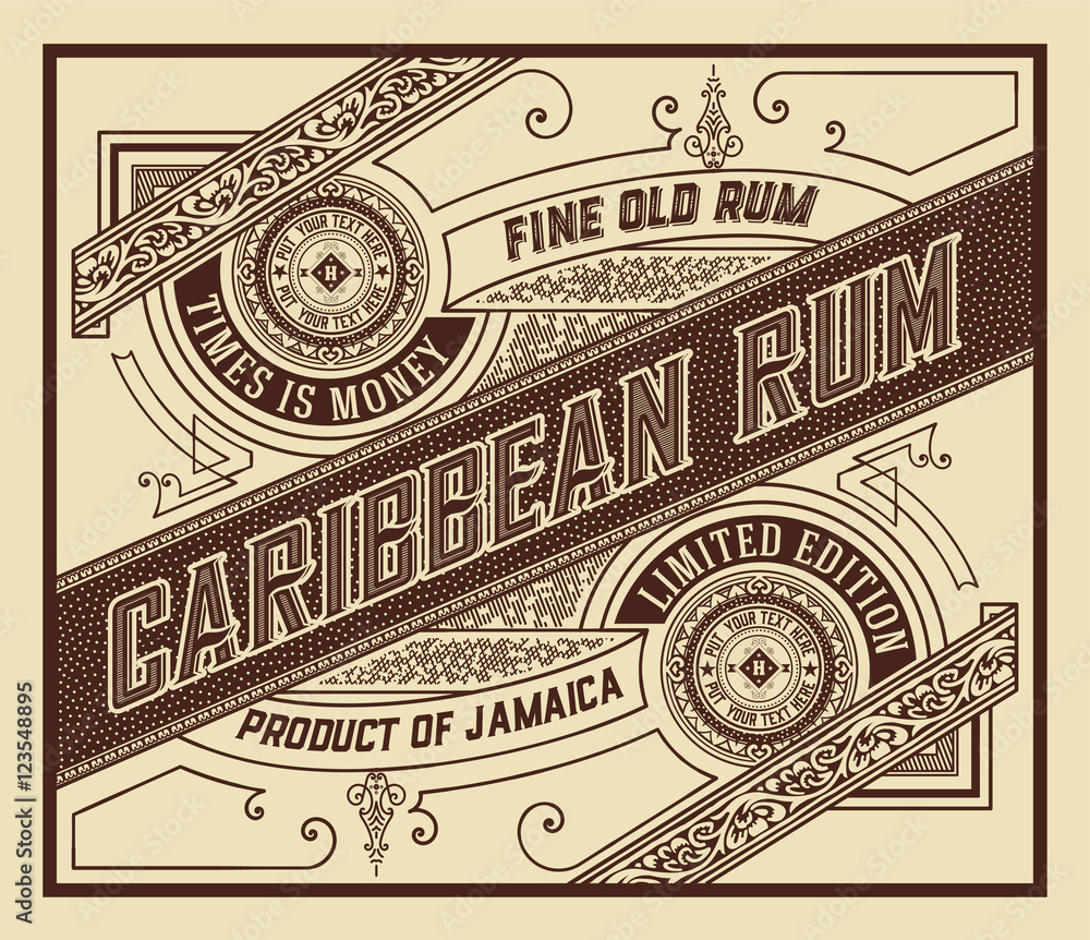 Rum label with old ornaments