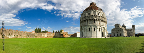 Panoramic view of Miracles Square in Pisa on a sunny day, Tuscan