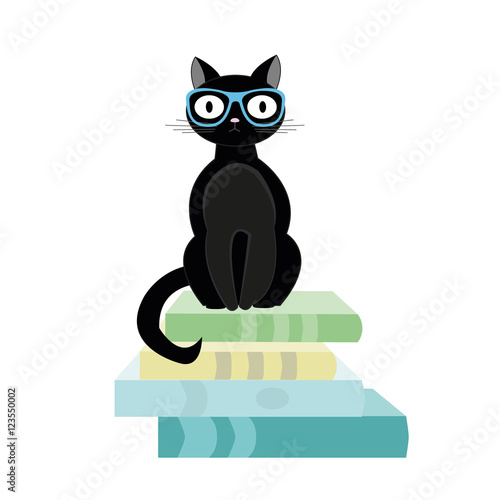 Books and black cat