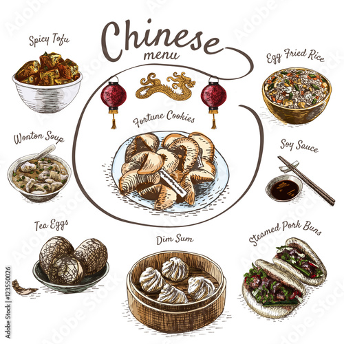 Chinese food colorful illustration.