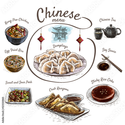 Chinese food colorful illustration.