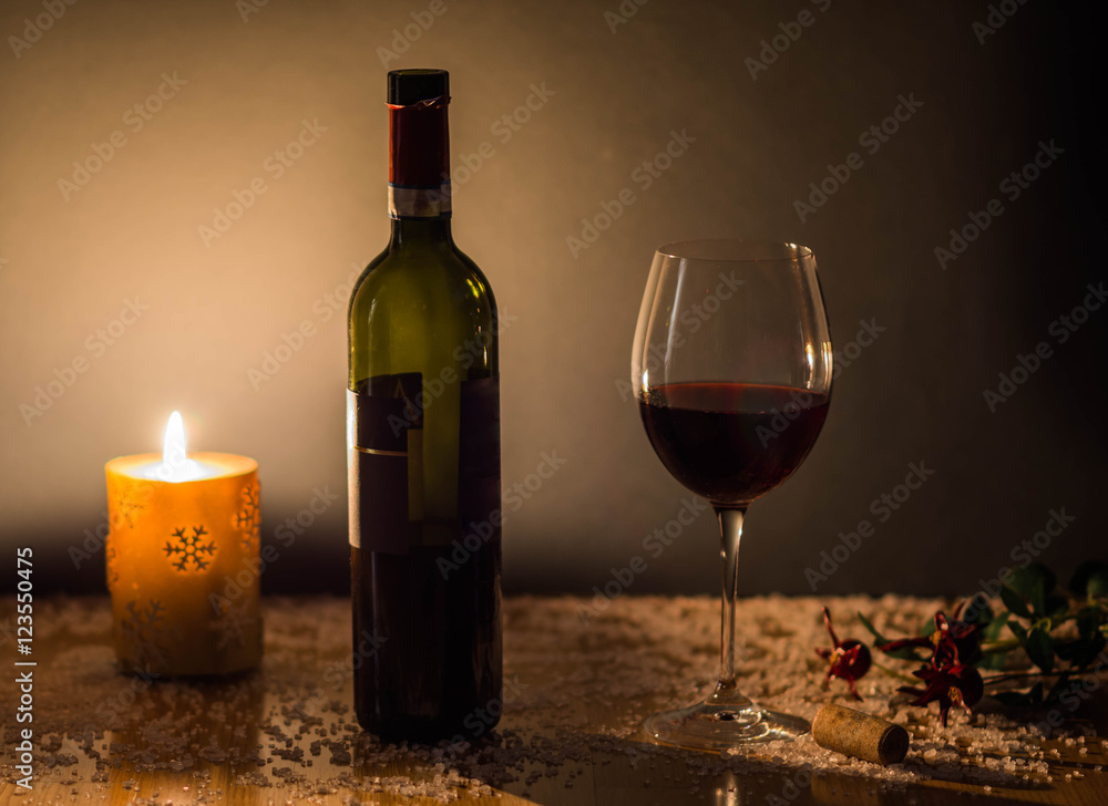 Christmas wine and fire greetings card