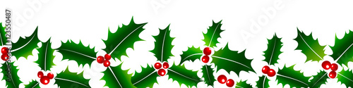 Holly banner, Christmas holly vector border