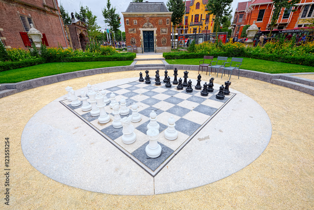 Obraz premium Outdoor chess board, in Amsterdam (super wide angle)