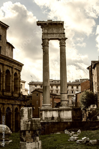 Stone columns in the Imperial forum of Emperor Augustus. Rome, Italy