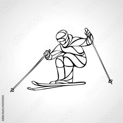 Giant Slalom Ski Racer outline silhouette. Vector illustration