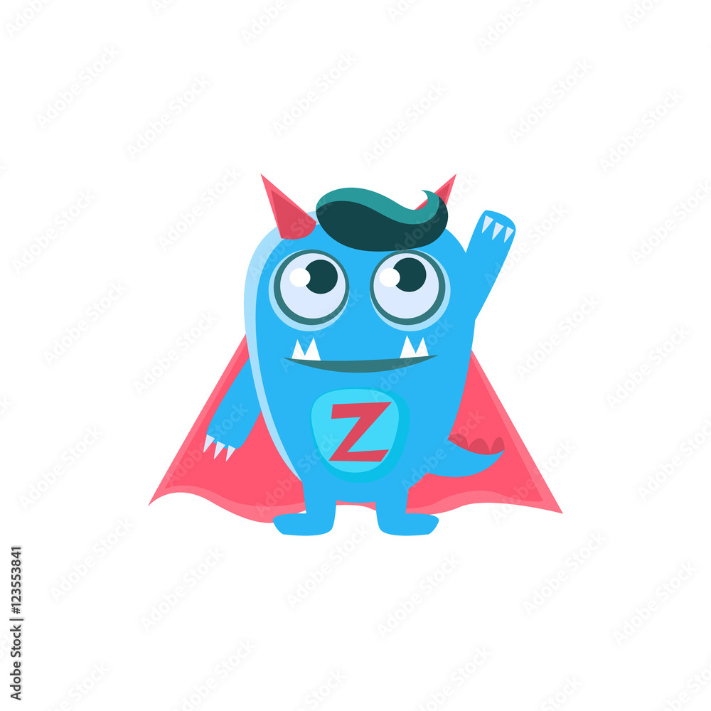 Superhero Blue Monster With Horns And Spiky Tail Superhero Blue Monster With Horns And Spiky Tail