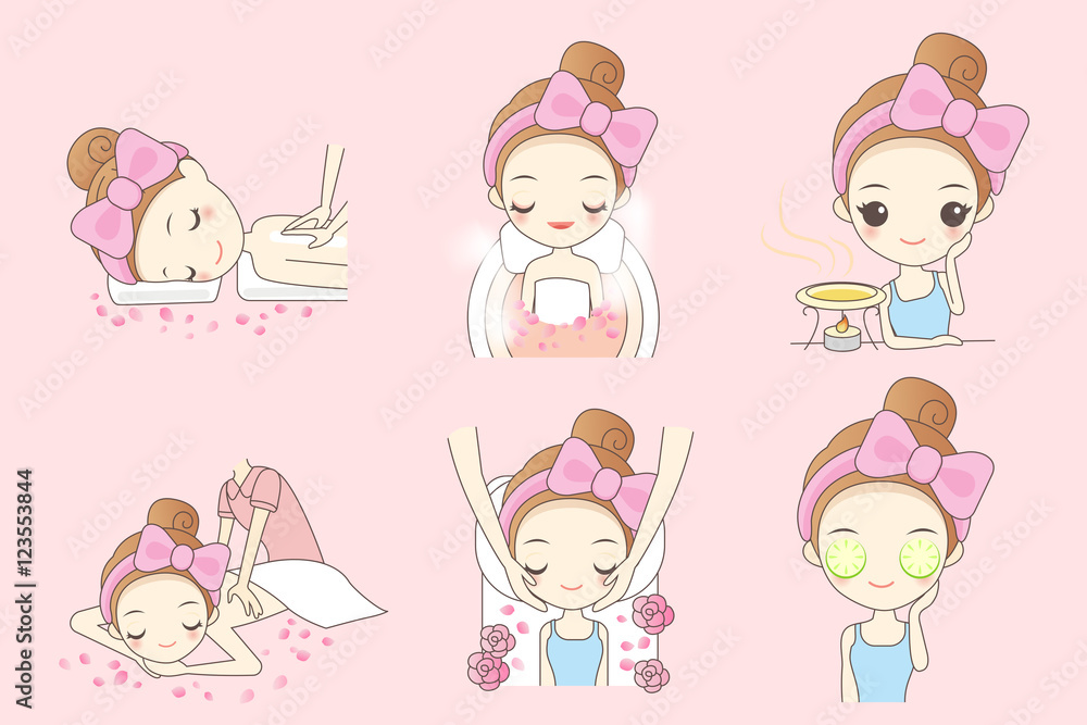 Cartoon young woman enjoy massage Cartoon young woman enjoy massage