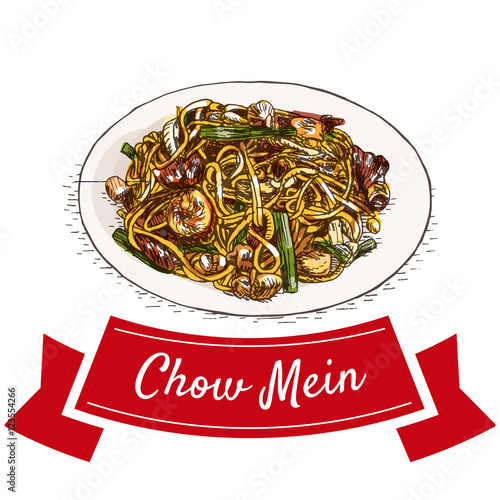 Chow mein colorful illustration.