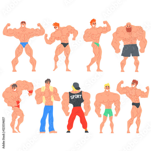 Muscly Bodybuilders Funny Characters Set