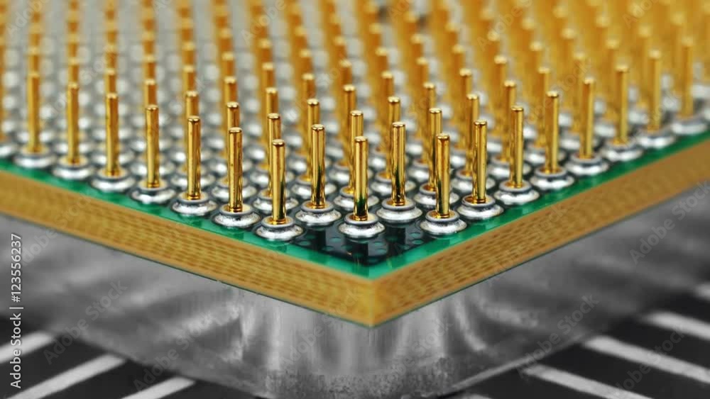 Computer CPU Processor On Cooling Pad. Close Up. Slow Motion Effect Computer CPU Processor On Cooling Pad. Close Up. Slow Motion Effect
