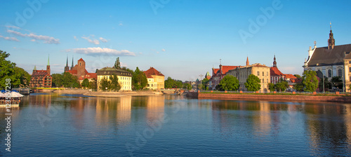 Panorama of Ostrow Tumski on river Odra in Wroclaw (capital of S
