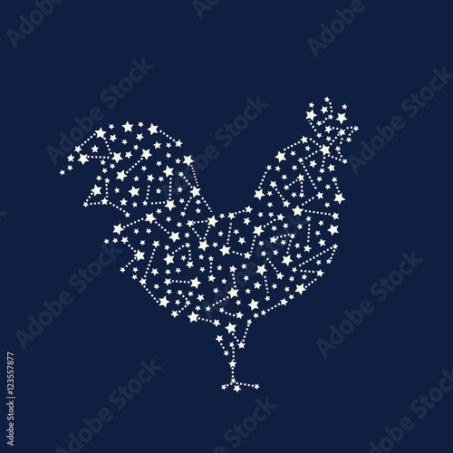 Rooster - Happy new year 2017 symbol. Year Of The Rooster. Vector Illustration rooster with astrological constellation on dark blue background.