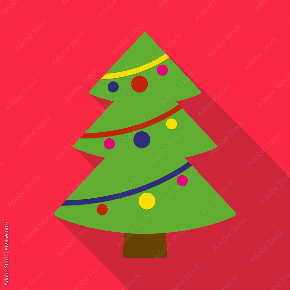 Christmas tree flat icon with long shadow. Christmas card template. Colorful vector illustration. Christmas tree flat icon with long shadow. Christmas card template. Colorful vector illustration.