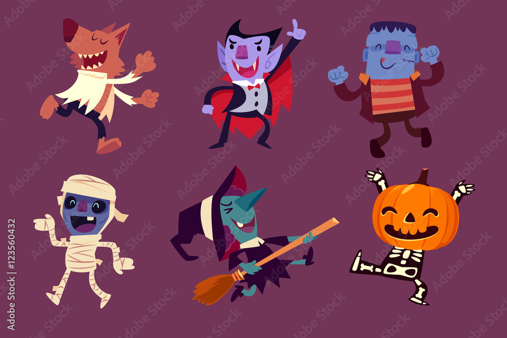 Naklejka premium Halloween characters dancing in party