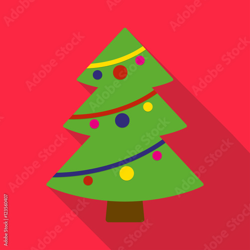 Wallpaper Mural Christmas tree flat icon with long shadow. Christmas card template. Colorful vector illustration. Torontodigital.ca