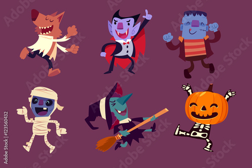 Halloween characters dancing in party