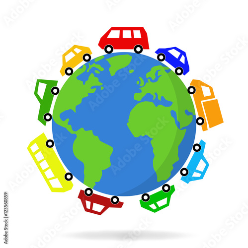 cars driving around the world  - vector graphic