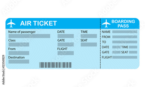 Plane ticket isolated on white background. Airline boarding pass. Detailed blank of airplane ticket. Vector illustration.