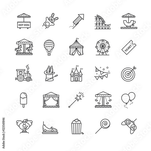 Thin line web icons set - amusement park
