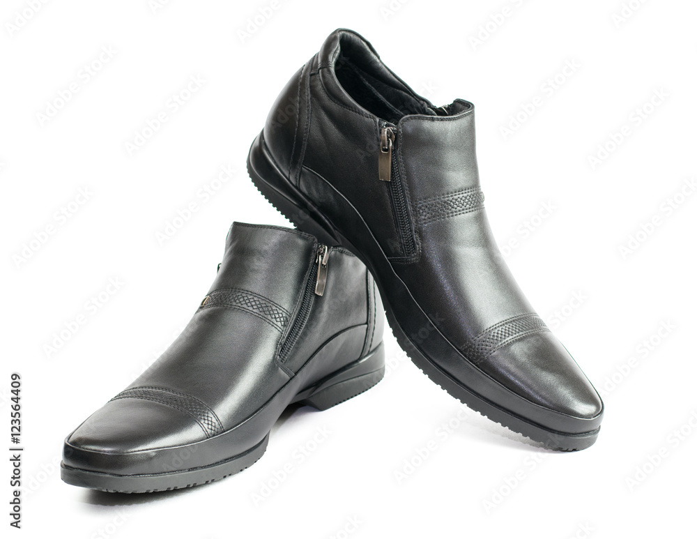 Black men's shoes from leather isolated on white background. Black men's shoes from leather isolated on white background.