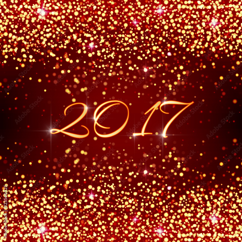Happy New Year 2017. Vector holiday template with sparkles on red background. Gold glitter frame for greeting cards, vip, exclusive, gift, luxury, voucher, shopping. Happy New Year 2017. Vector holiday template with sparkles on red background. Gold glitter frame for greeting cards, vip, exclusive, gift, luxury, voucher, shopping.