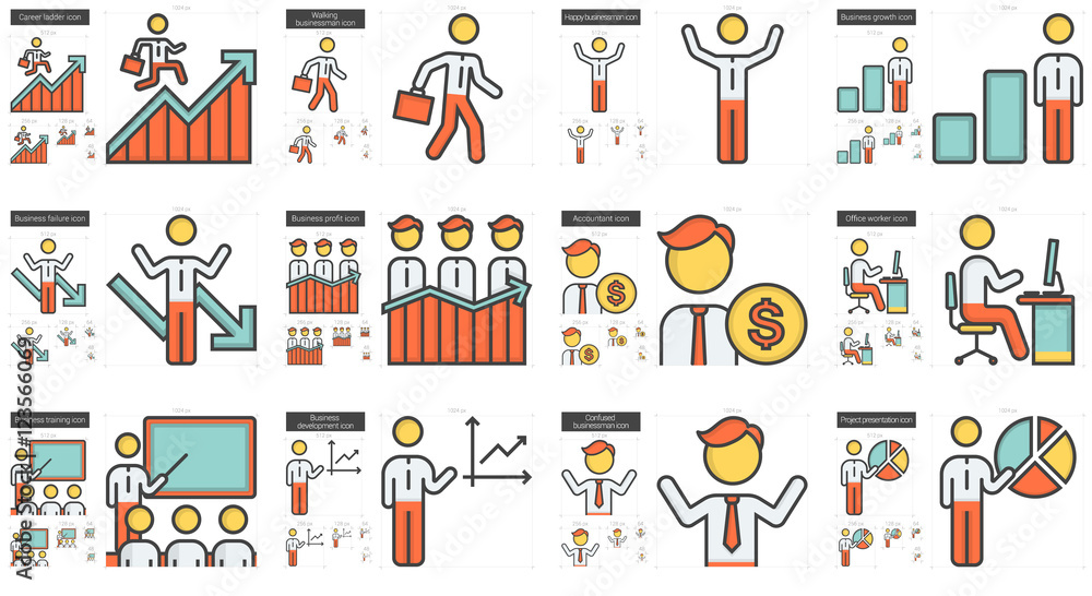 Business line icon set. Business line icon set.