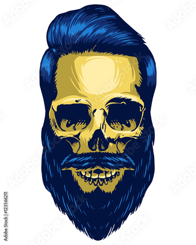 Hand drawn Skull with Cool and awesome Hair style hipster look