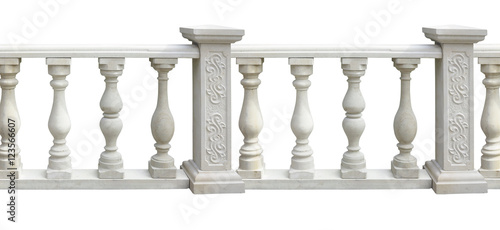 Classic stone balustrade with column isolated over white