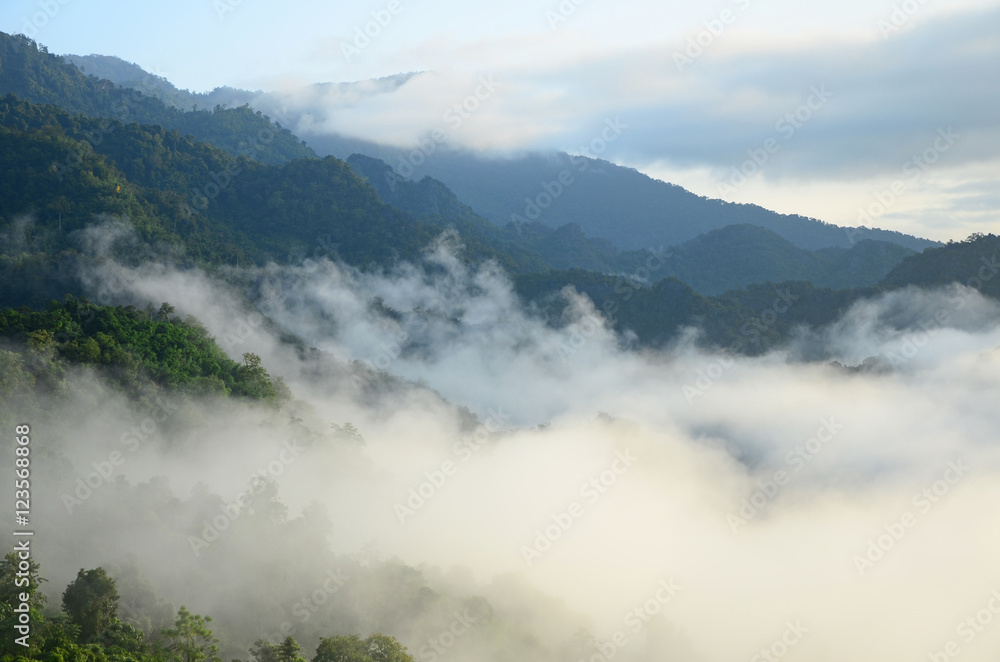 Morning mist and mountains at Phu Lang Ka