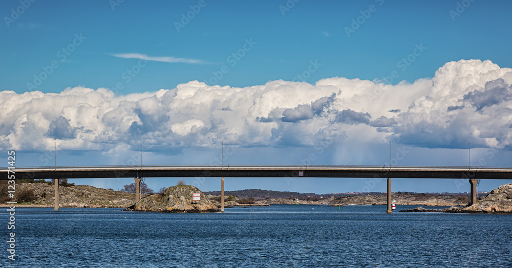 Clouds over bridge in Swedish archipelago.