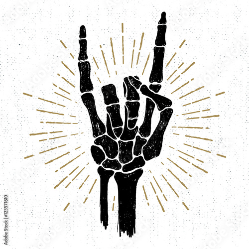 Hand drawn Halloween icon with textured skeleton hand vector illustration.