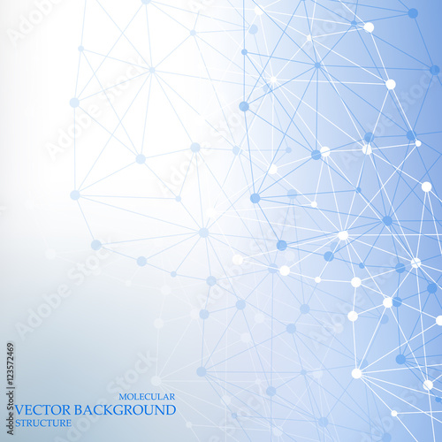 Structure molecule and communication Dna, atom, neurons. Science concept for your design. Connected lines with dots. Medical, technology, chemistry, science background. Vector illustration.