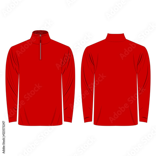 Half-Zipper long sleeve red Shirt isolated vector on the white background