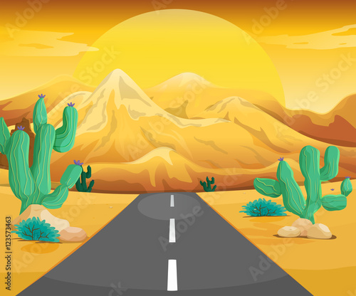 Scene with road in the desert