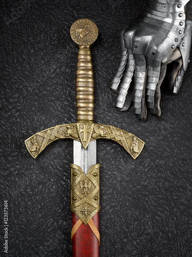 Knight's gloves and sword.