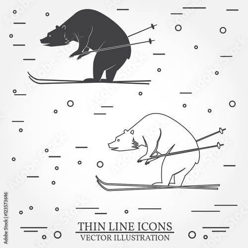 Set of skiing bear icons.