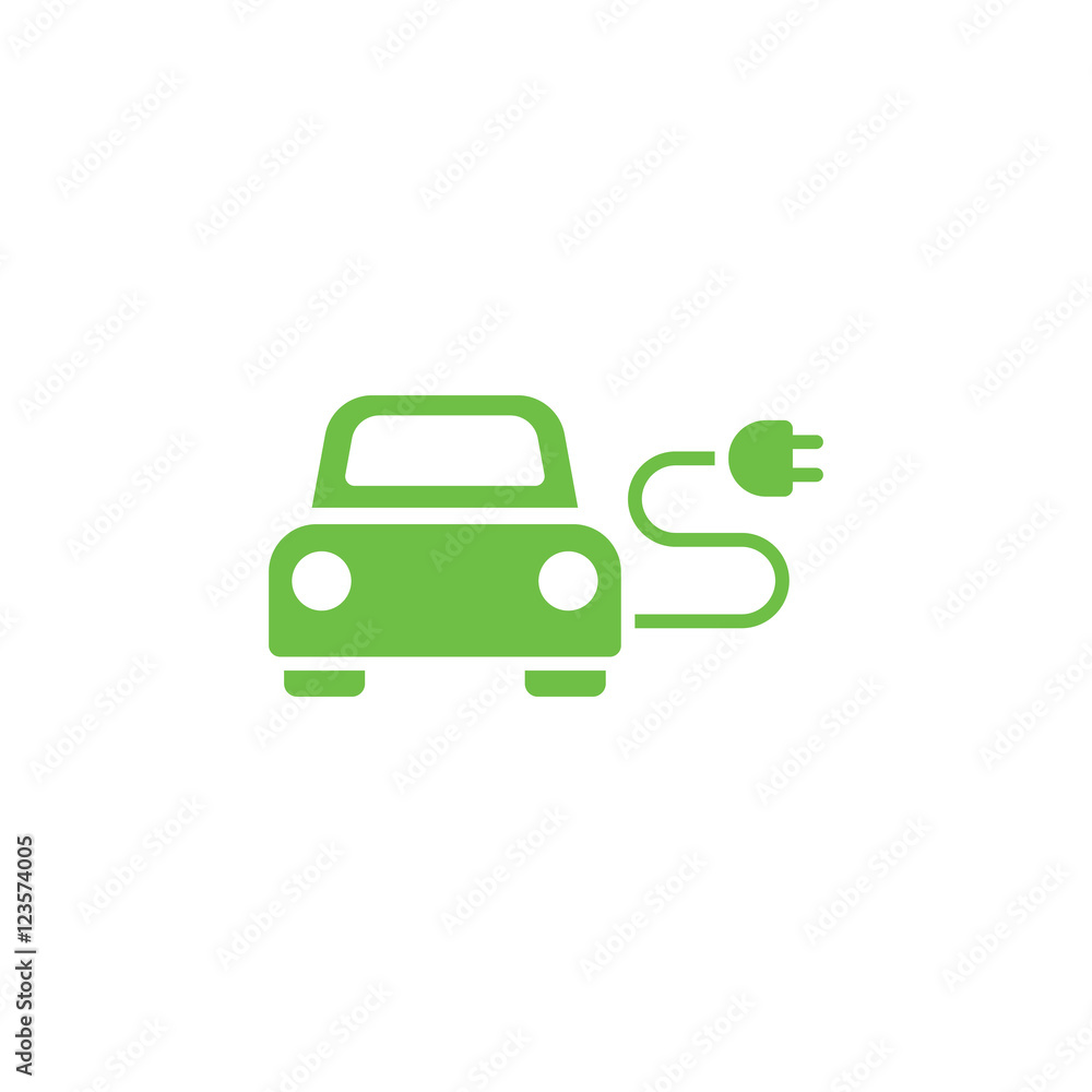 electric car automobile eco automobile green simple icon on whit