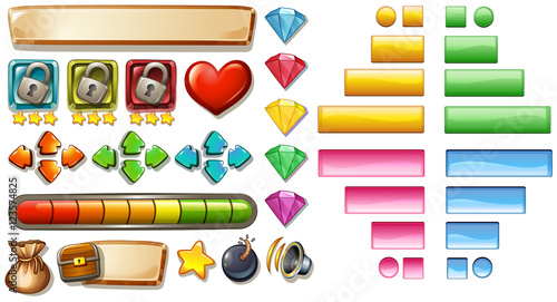 Game elements with buttons and bars