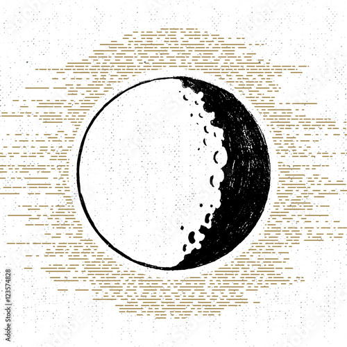 Hand drawn Halloween icon with a textured full moon vector illustration.