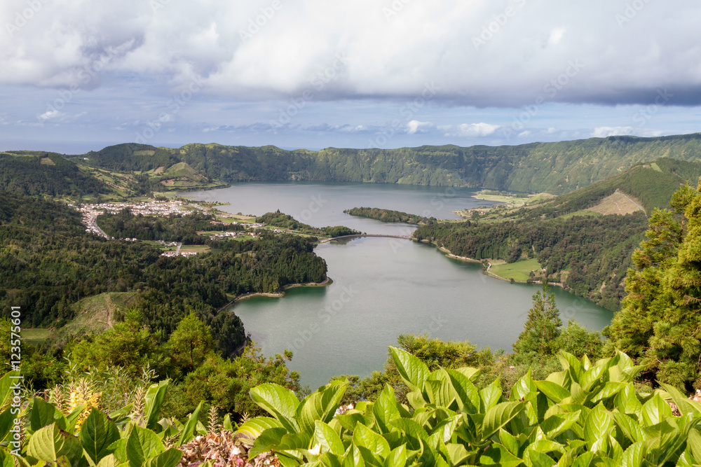 Lagoa Azul and Lagoa Verde with Ginger Lilys, Sao Miguel, Azores