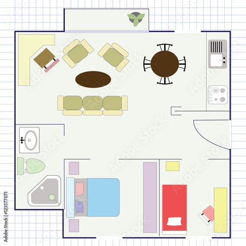 Flat projection with furniture