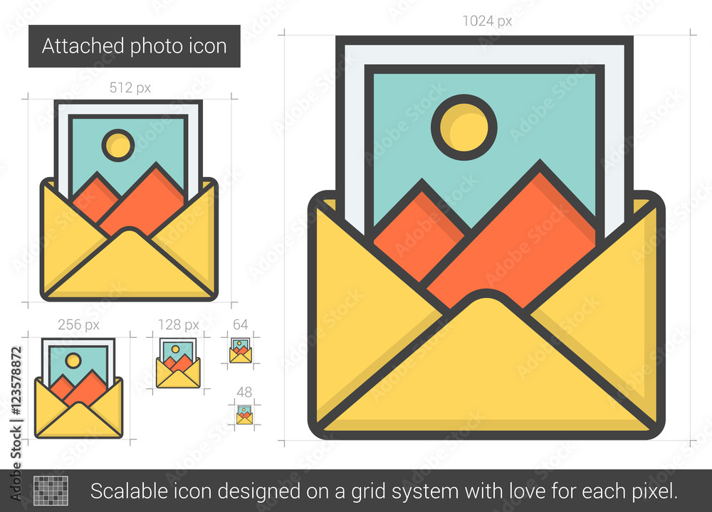 Attached photo line icon. Attached photo line icon.