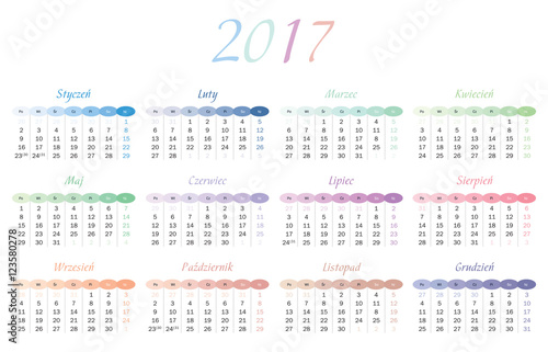 Calendar for 2017 in Polish