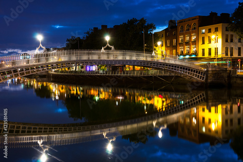 Ha Penny Bridge in Dublin, Ireland at night