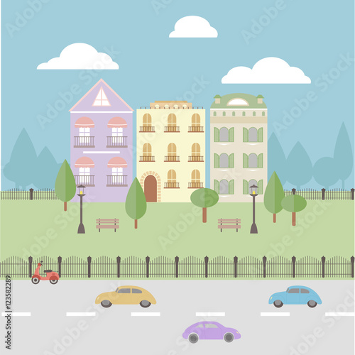 City illustration in flat style