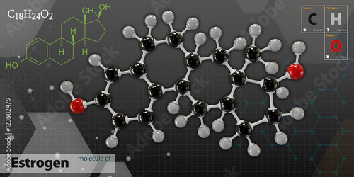Illustration of Estrogen Molecule isolated dark background