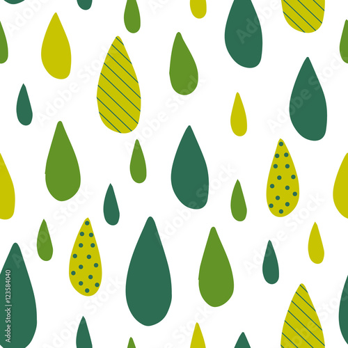 Seamless pattern with green drops. Vector stylized background.