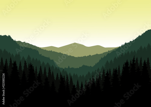 Panorama of mountains. Valley(canyon). Three peaks. Natural shades.