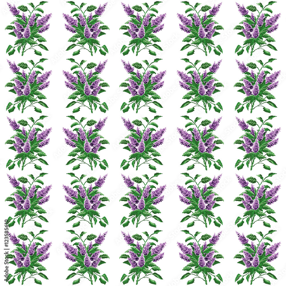 Image pattern. Color bouquet of flowers (bloom of lilacs) using traditional Ukrainian embroidery elements.Seamless pattern.